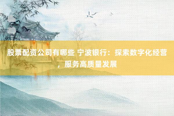 股票配资公司有哪些 宁波银行：探索数字化经营，服务高质量发展