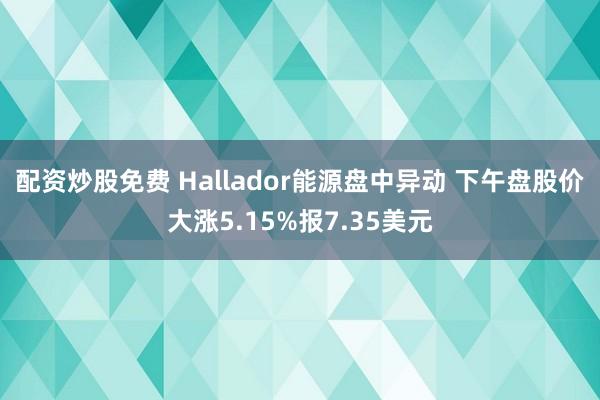 配资炒股免费 Hallador能源盘中异动 下午盘股价大涨5.15%报7.35美元